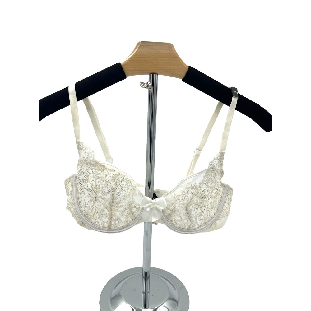 Victoria's Secret 10888950 Unlined Demi Bra White‎ & Gold 34B New With Tag